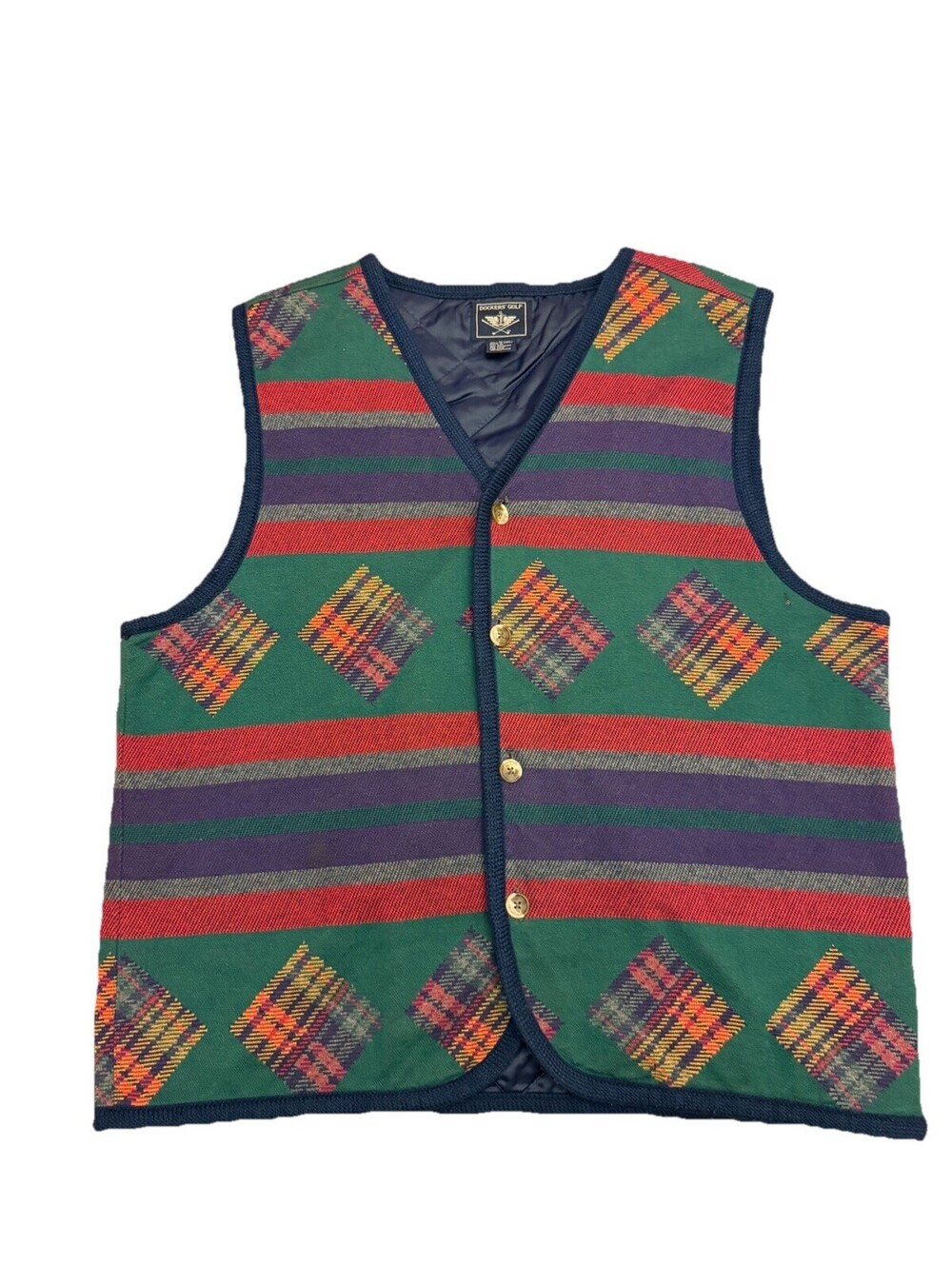 Vintage Southwest Sweater Vest Mens Large Green Geometric Golf Aztec Grandpa 90s